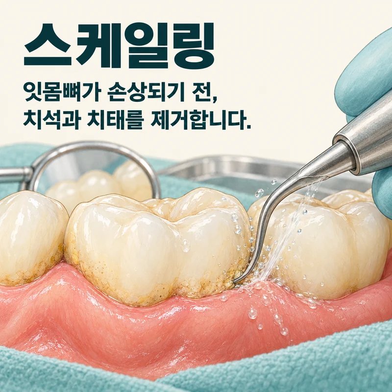 스케일링 — 잇몸뼈가 손상되기 전, 치석과 치태를 제거합니다